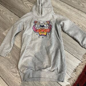 Kenzo Gray Hoodie Dress with Colorful Tiger Design